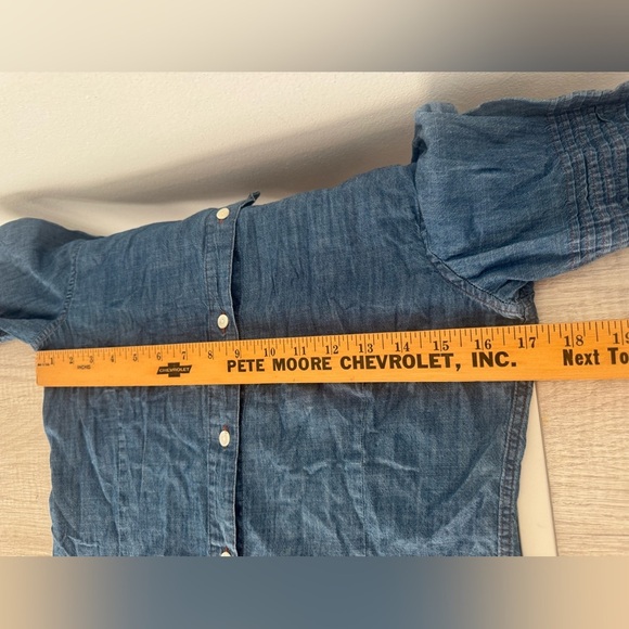 Tom Beckbe Cotton Denim Button Up Shirt Ruffle Pintuck Detail Size Small - Picture 6 of 8